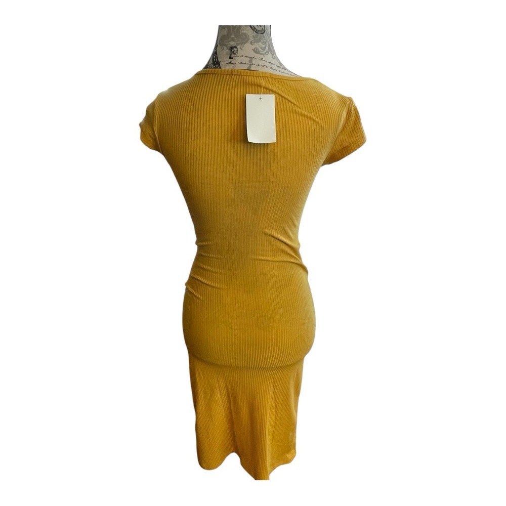 Velvet Torch Mustard Midi Dress with cut out Knot Detail - Picture 3 of 7